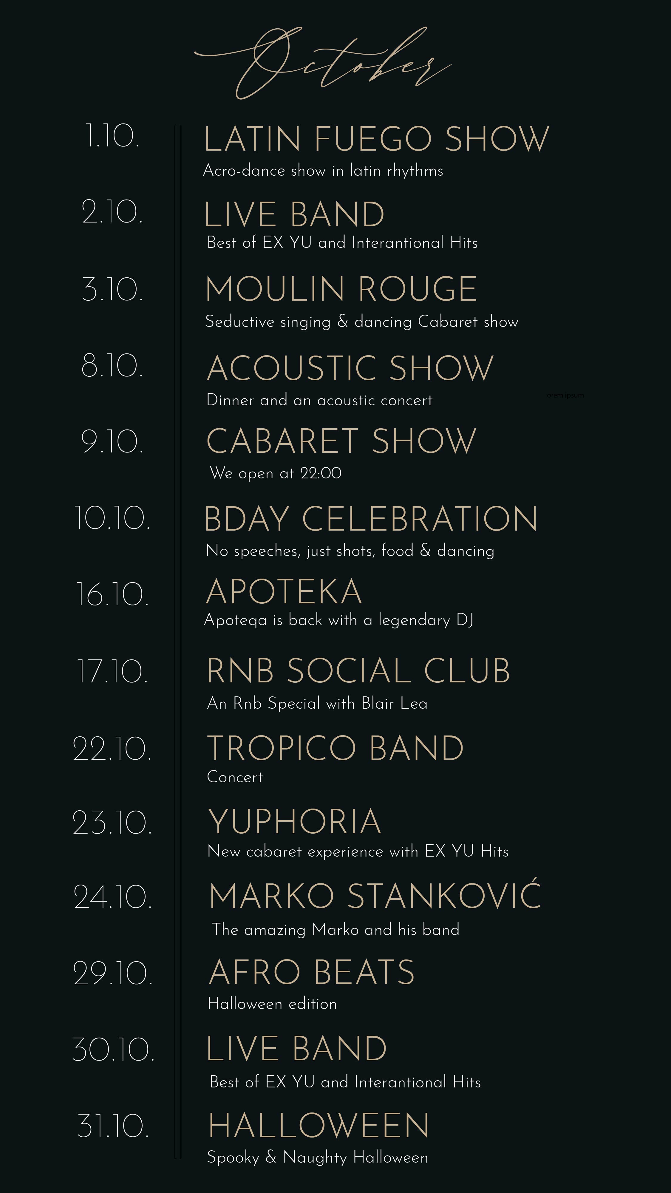Nebo oktober 2026 event program